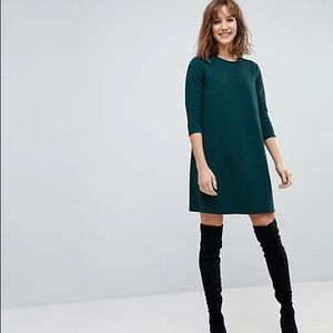 Stradivarius Dark Green 3/4 Sleeve Swing Dress
